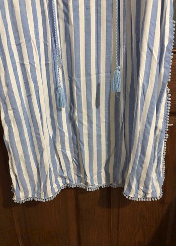 Mavi Bohem Çizgili Bornoz - Görsel 3