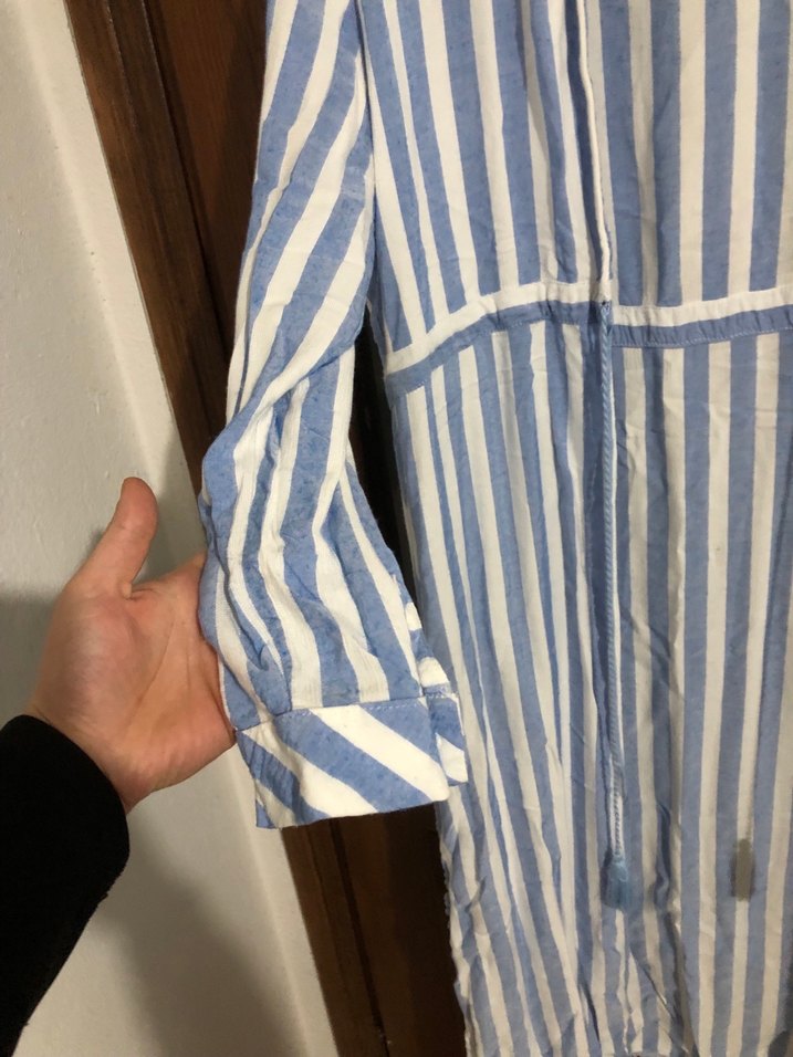 Mavi Bohem Çizgili Bornoz - Görsel 5