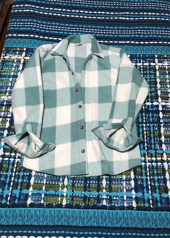 Düğmeli Uzun Kollu Turkuaz Ekose Gömlek - Görsel 2