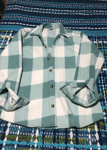 Düğmeli Uzun Kollu Turkuaz Ekose Gömlek - Görsel 3