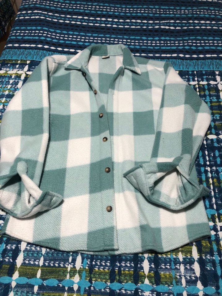 Düğmeli Uzun Kollu Turkuaz Ekose Gömlek - Görsel 3