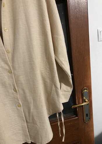 Bej Keten Kadın Gömlek - Görsel 4