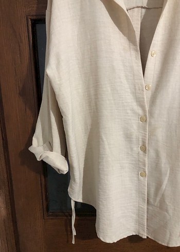 Bej Keten Kadın Gömlek - Görsel 3