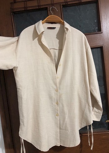 Bej Keten Kadın Gömlek - Görsel 2