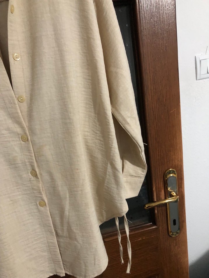 Bej Keten Kadın Gömlek - Görsel 4