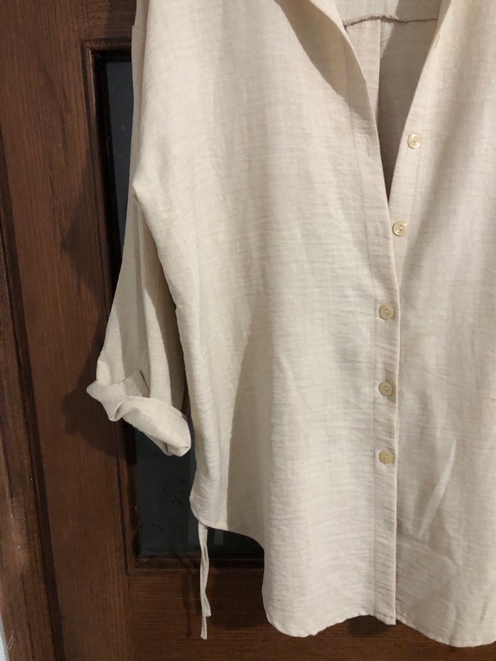 Bej Keten Kadın Gömlek - Görsel 3