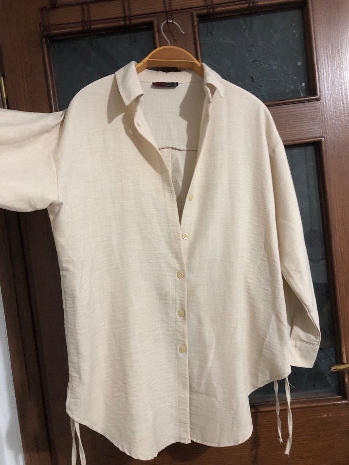 Bej Keten Kadın Gömlek - Görsel 2