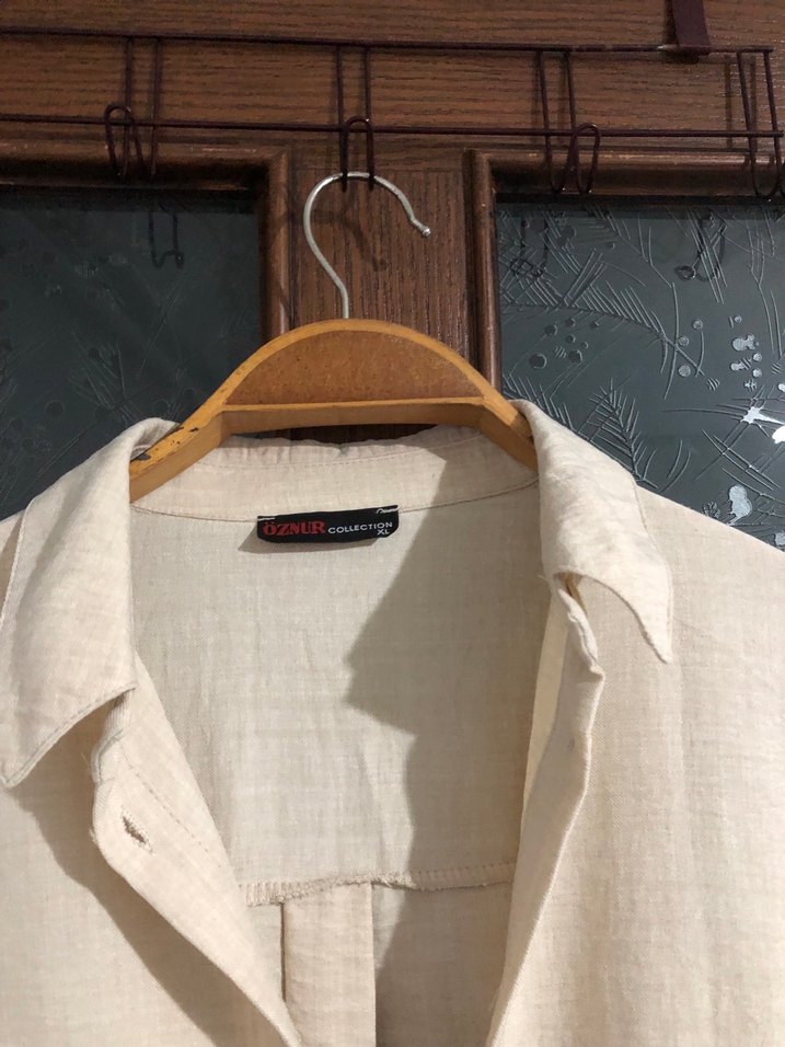 Bej Keten Kadın Gömlek - Görsel 5