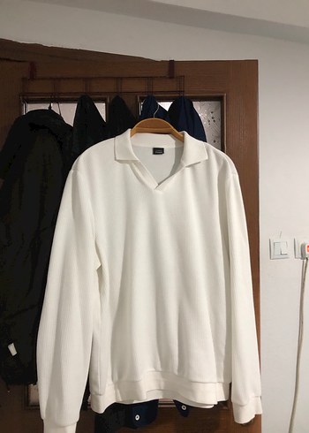 Beyaz Erkek Polo Yaka Sweatshirt - Görsel 2