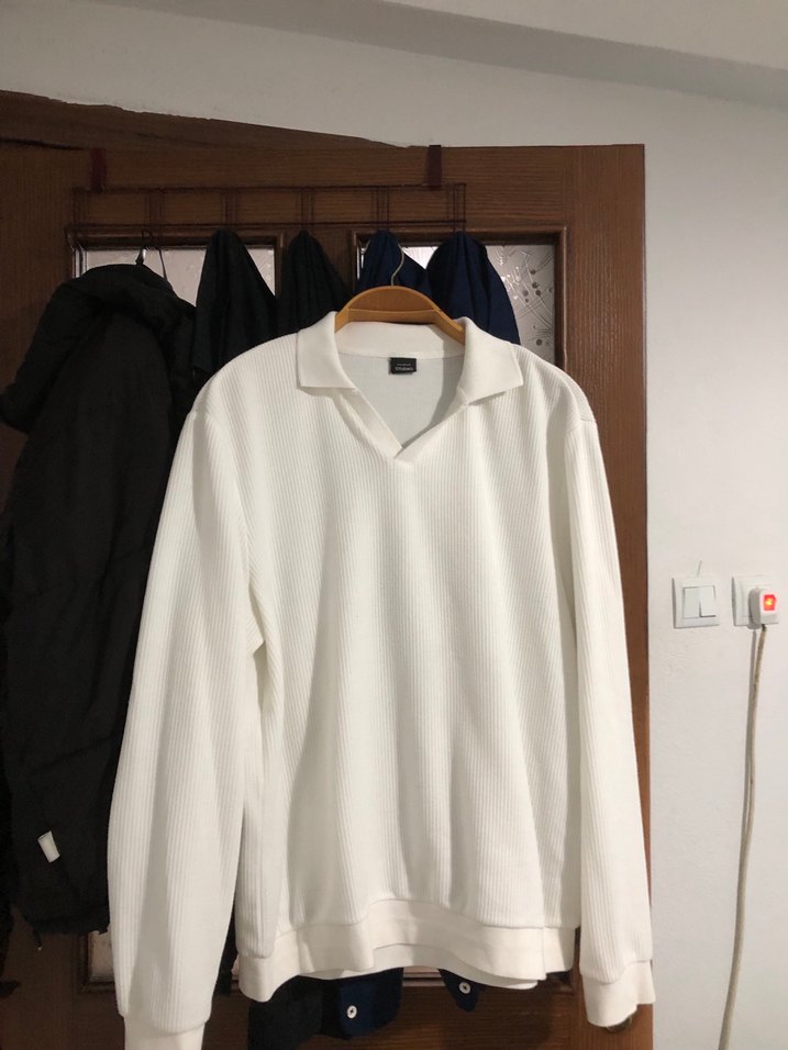 Beyaz Erkek Polo Yaka Sweatshirt - Görsel 2