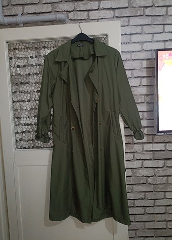 Kadın Haki Uzun Keten Trençkot