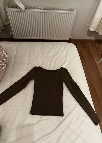 Kahverengi triko Uzun Kollu Kadın Bluz - Görsel 3