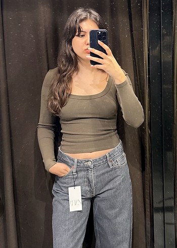 Kahverengi triko Uzun Kollu Kadın Bluz - Görsel 4