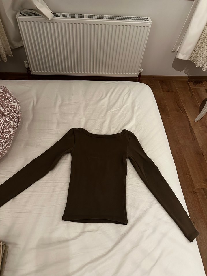 Kahverengi triko Uzun Kollu Kadın Bluz - Görsel 3