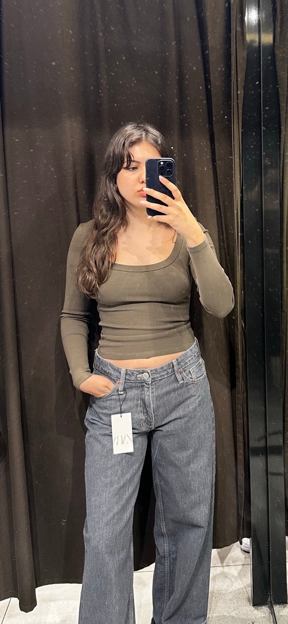 Kahverengi triko Uzun Kollu Kadın Bluz - Görsel 4