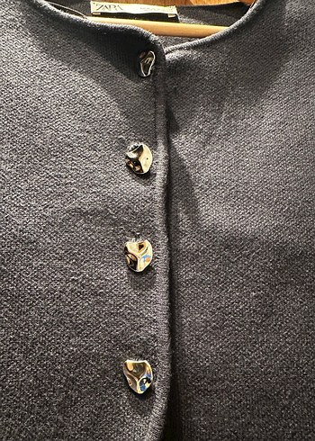 Düğmeli lacivert Kısa Kollu Kadın Hırka - Görsel 3