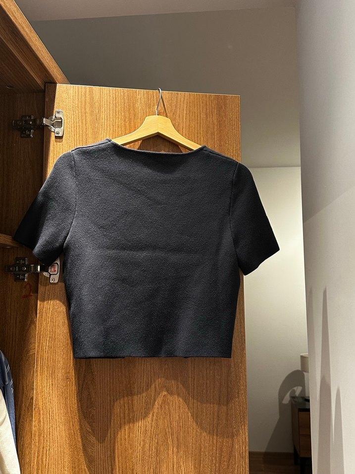 Düğmeli lacivert Kısa Kollu Kadın Hırka - Görsel 5