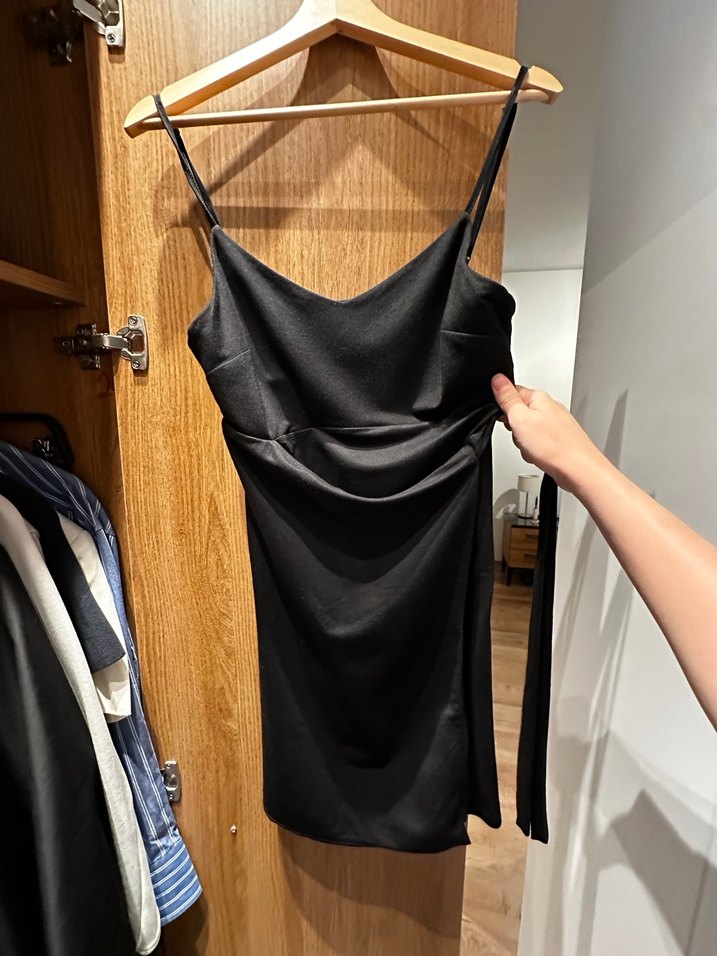 Siyah V Yakalı bağlamalı Midi Elbise - Görsel 2