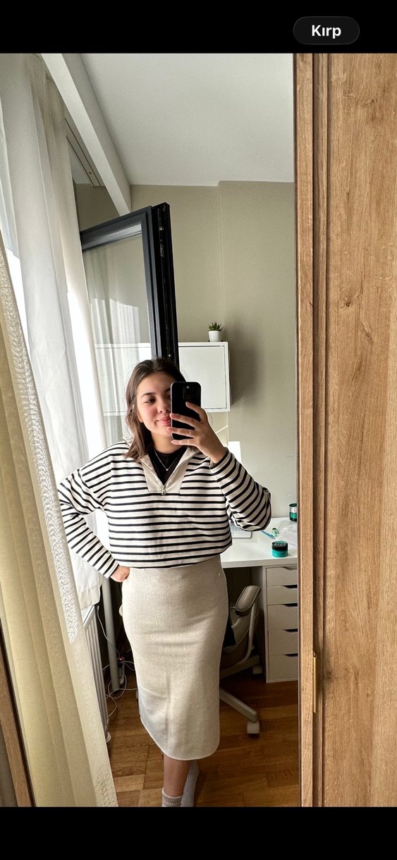 Krem Kadın Uzun triko Etek - Görsel 3