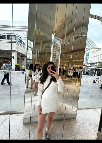 Beyaz Uzun Kollu Triko Midi Elbise - Görsel 2