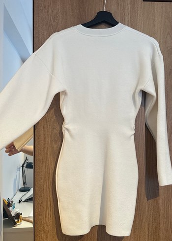 Beyaz Uzun Kollu Triko Midi Elbise - Görsel 5