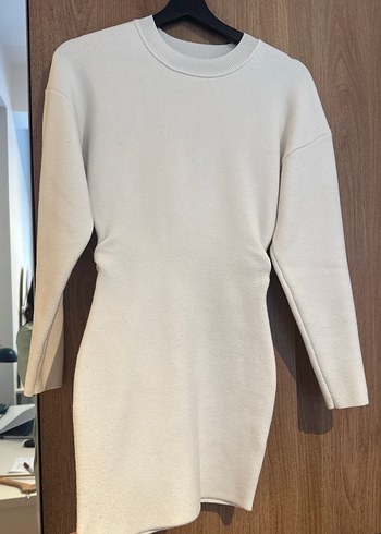 Beyaz Uzun Kollu Triko Midi Elbise - Görsel 3