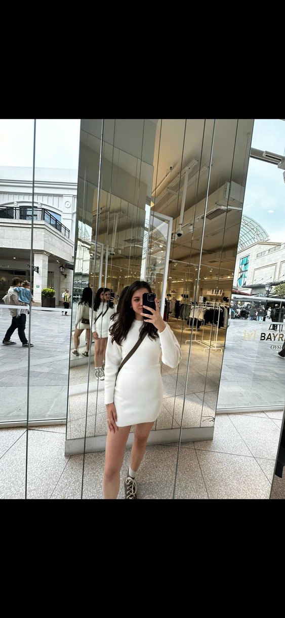 Beyaz Uzun Kollu Triko Midi Elbise - Görsel 2