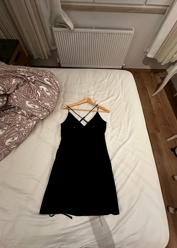 Siyah V Yaka Drapeli  Elbise - Görsel 2