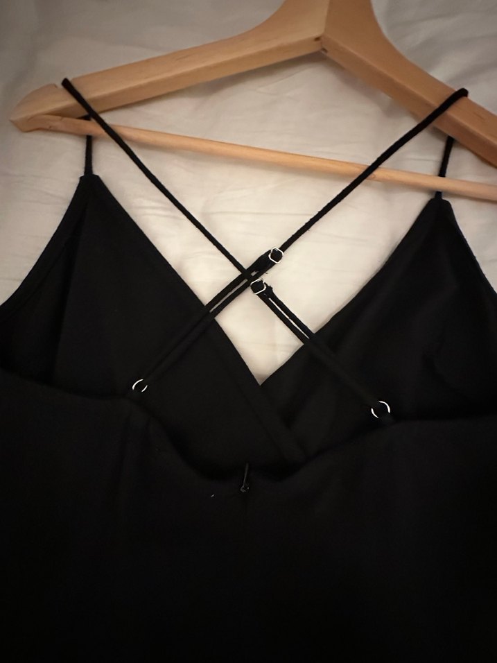 Siyah V Yaka Drapeli  Elbise - Görsel 3