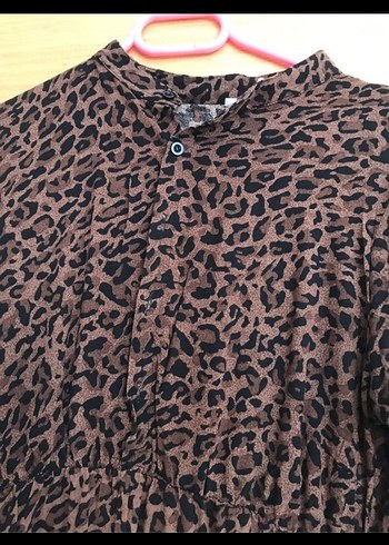 m Beden leopar viskon elbise
