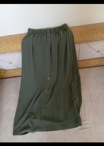 m Beden haki Renk Düğmeli Haki Uzun Etek