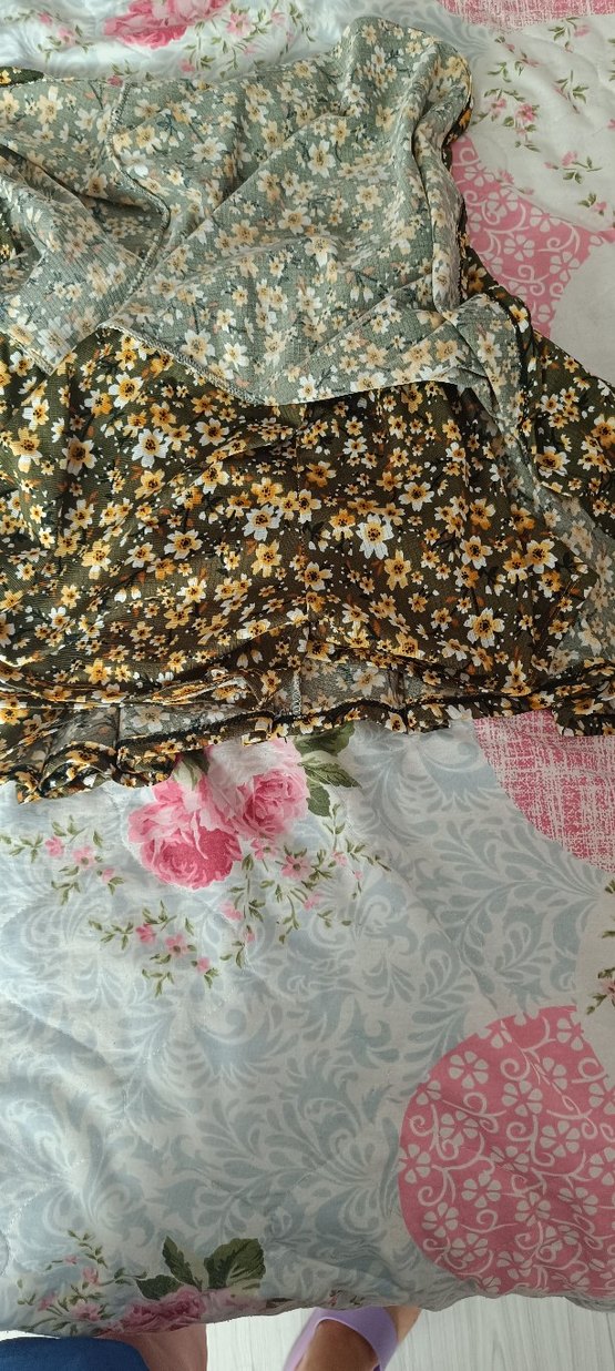 Kahverengi Çiçekli Volanlı Mini şortlu etek - Görsel 3