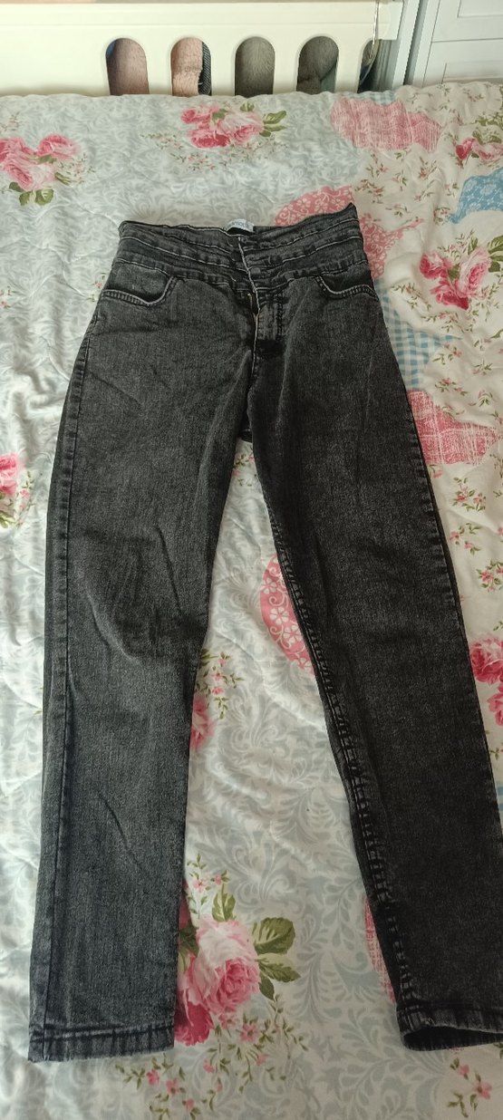 Gri Fermuarlı Kadın Jean Pantolon ekstre yüksek belli - Görsel 3