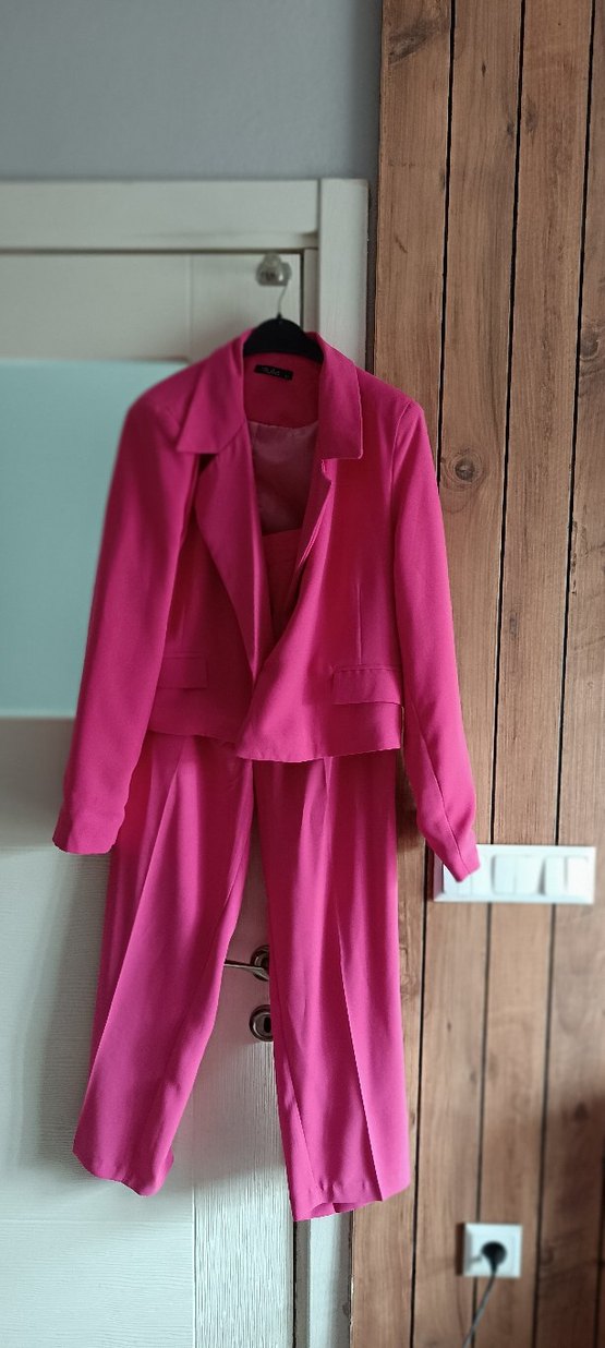 Pembe Düğmeli Kadın Uzun Blazer Ceket takım 42 44 beden uyumlu - Görsel 3