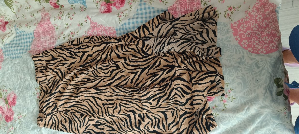 Kadın Bej Zebra Desenli Pilili midi dar kesim yırtmaçlı etek - Görsel 2