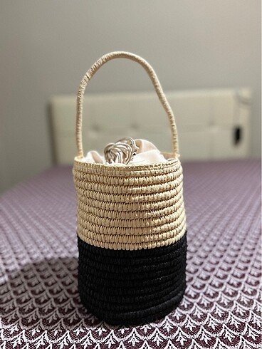 Beden camel Renk Twist Hasır Bucket Çanta