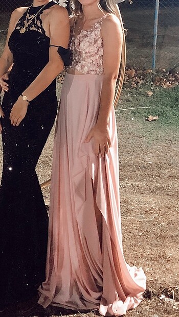 s Beden Pembe çiçekli abiye elbise