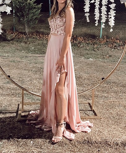 Alfabeta Pembe çiçekli abiye elbise