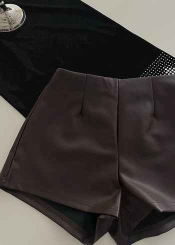 acı kahve deri şort - Görsel 2