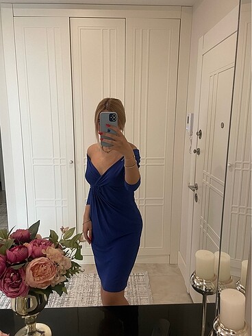 Zara saks mavi uzun elbise