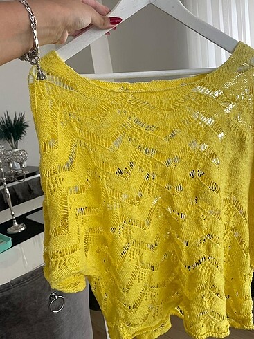 Zara sarı triko transparan ajur kazak