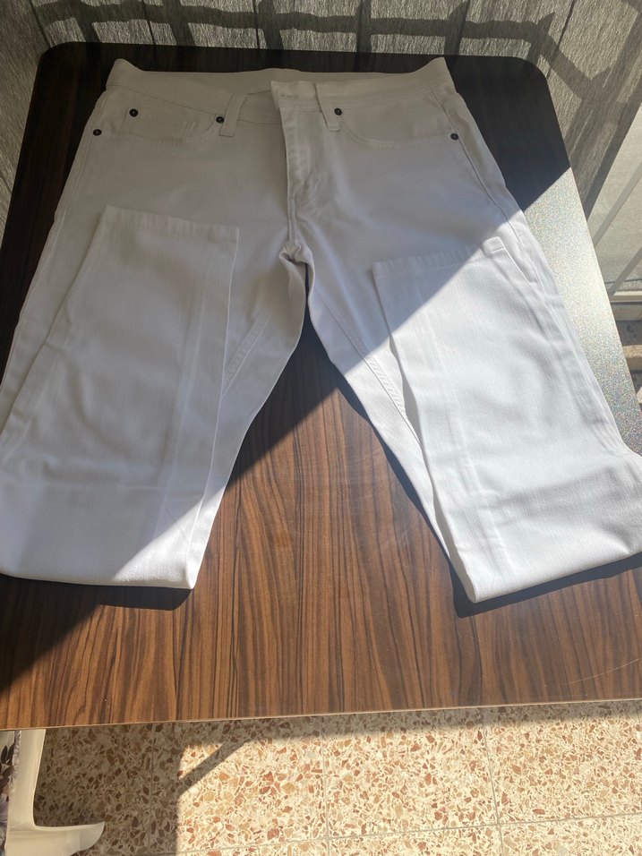 Beyaz Kadın Pamuklu Kumaş Pantolon - Görsel 3