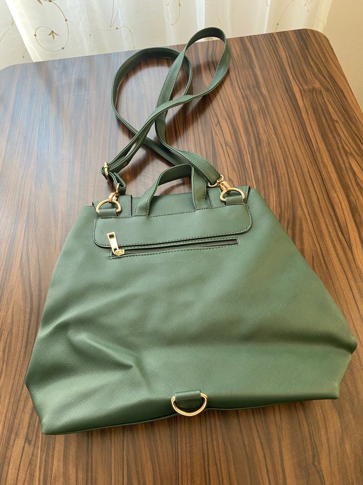 Yeşil Deri Kadın Sırt Çantası - Görsel 3