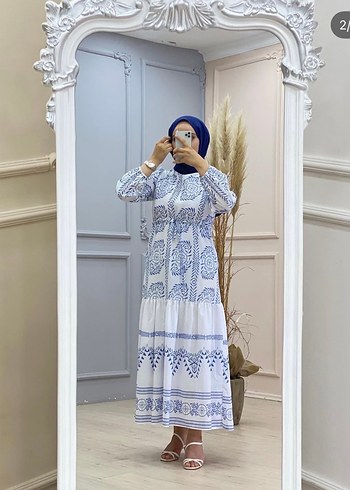 Bohem Uzun Beyaz Bağlama Desenli Elbise - Görsel 2