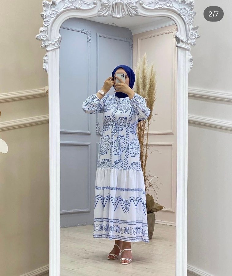 Bohem Uzun Beyaz Bağlama Desenli Elbise - Görsel 2