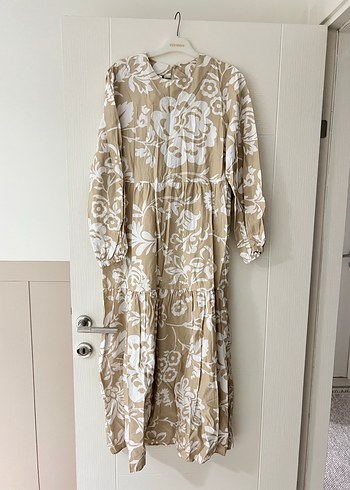 Bej Uzun Keten Bohem Elbise - Görsel 2