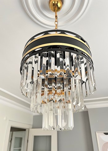 Parlak Altın Zincirli Kristal Avize - Görsel 2