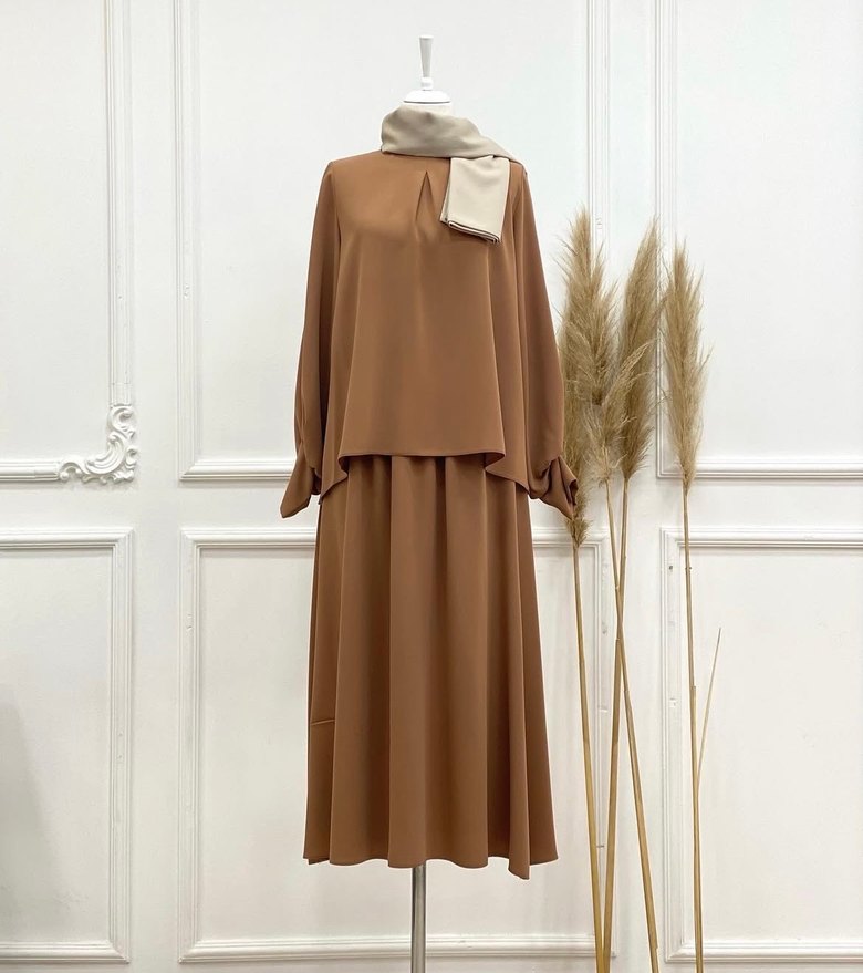 Bej Uzun Kollu Salaş Kadın Tunik - Görsel 2