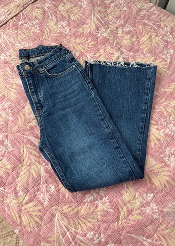 Kadın Mavi Denim Midi Boy Bol Kesim Jean