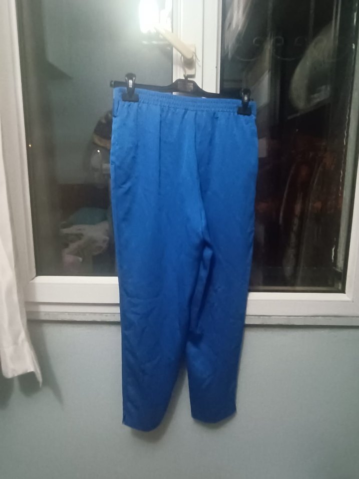 Kadın Mavi Midi Kemerli Rahat Kumaş Pantolon - Görsel 2